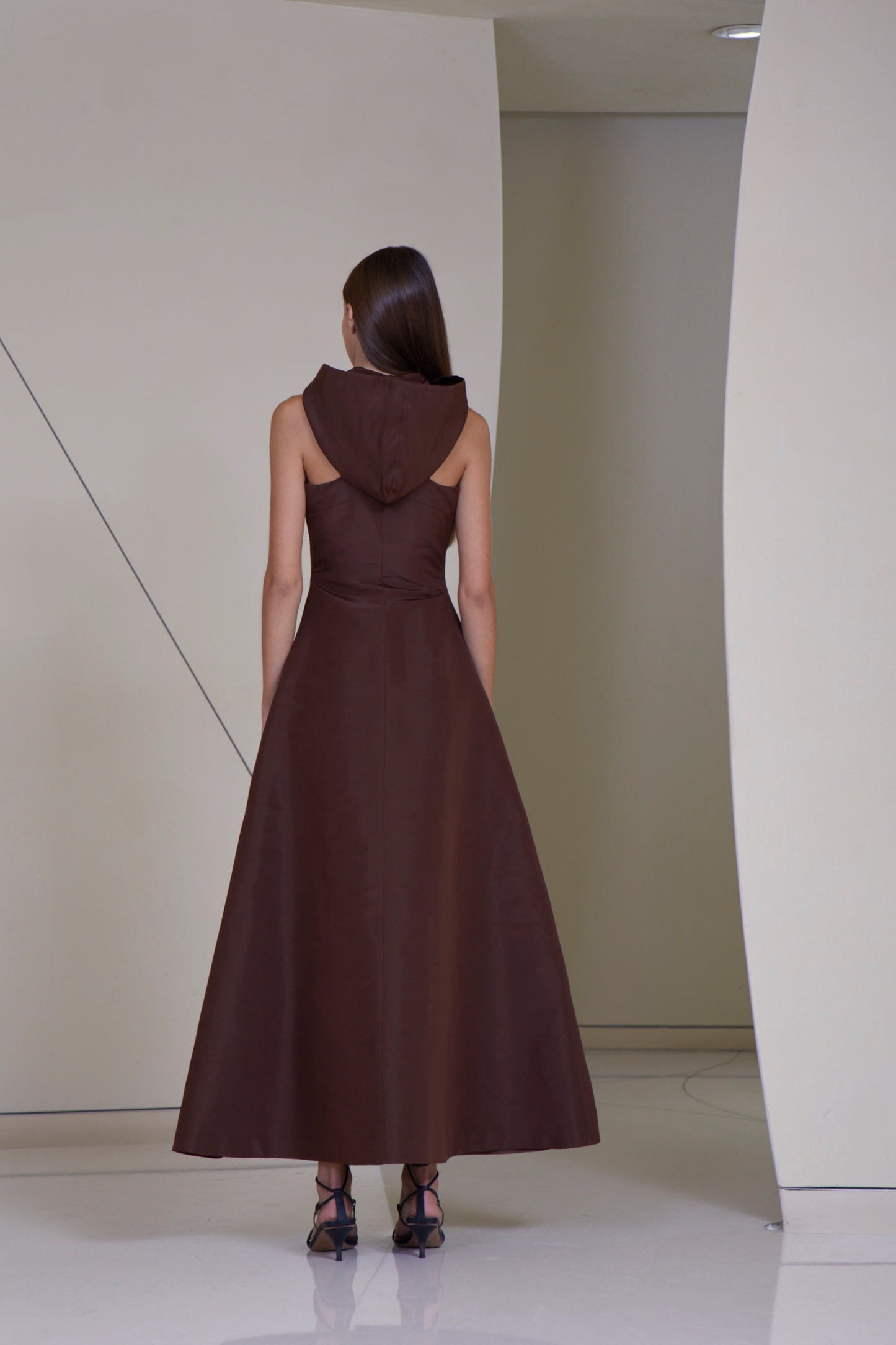 Hooded Maxi Dress in Silk Faille