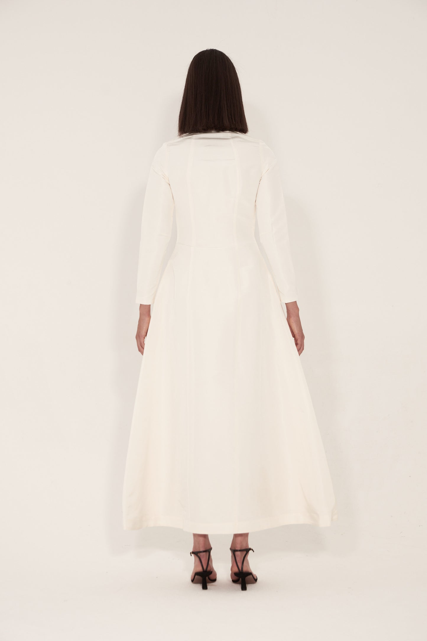 Long Sleeves A line dress in silk Faille