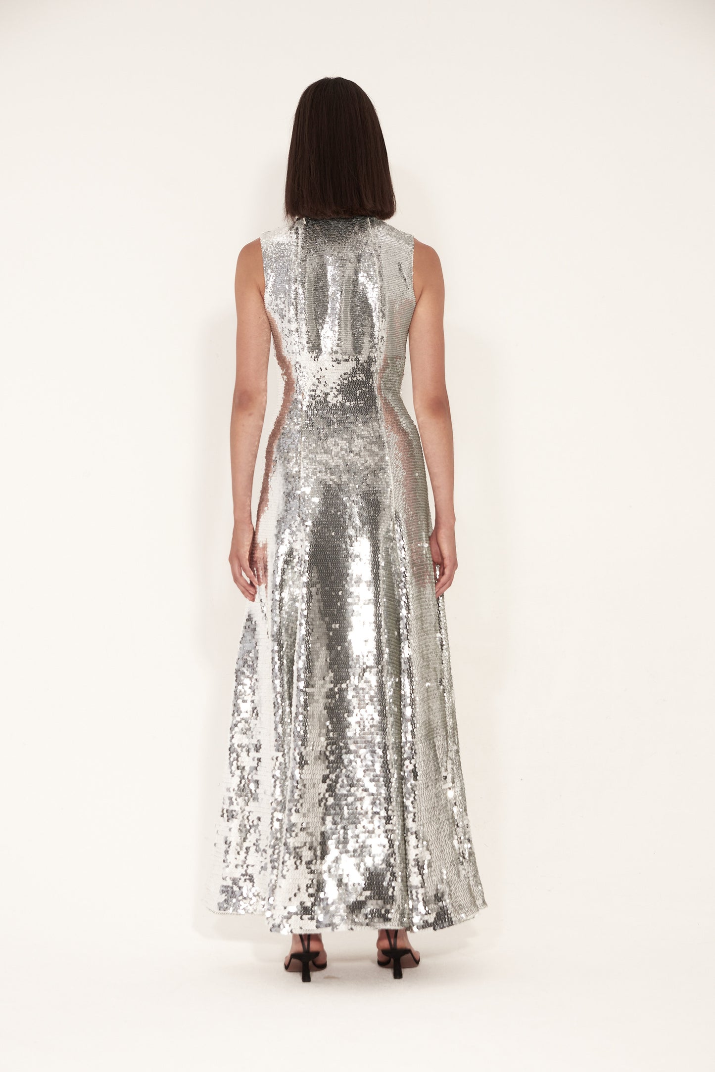 Voluminous Gown in Silk Crepe with Full Sequence hand embellished sequence