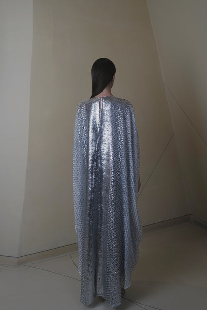 Classic Caftan with Full  Silver Sequins Embellishment