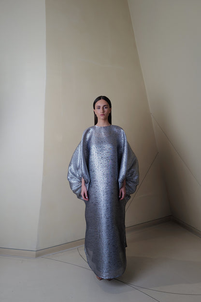 Metallic silver puff sleeves caftan