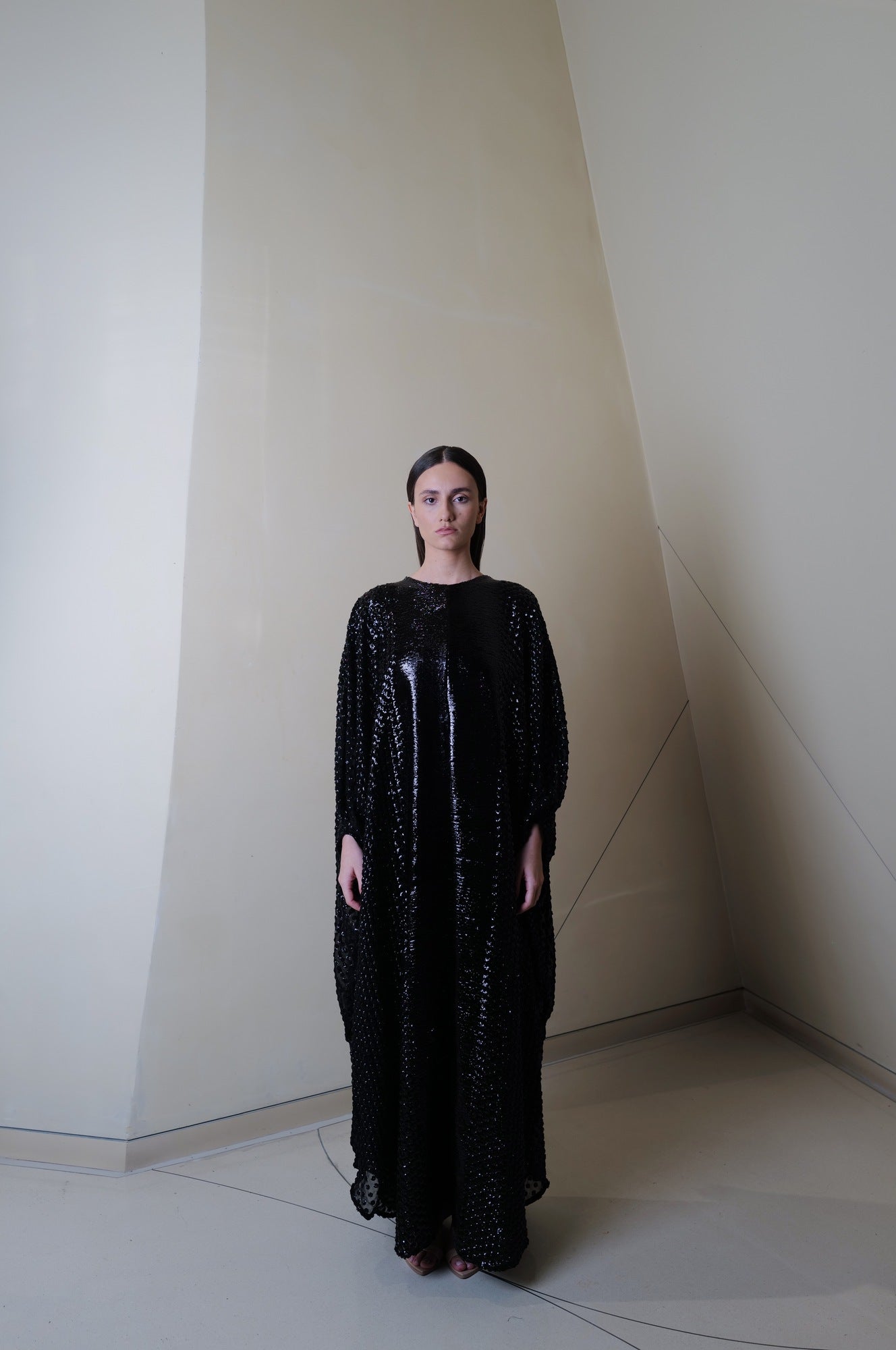 Classic caftan  with full black  sequins embellishment