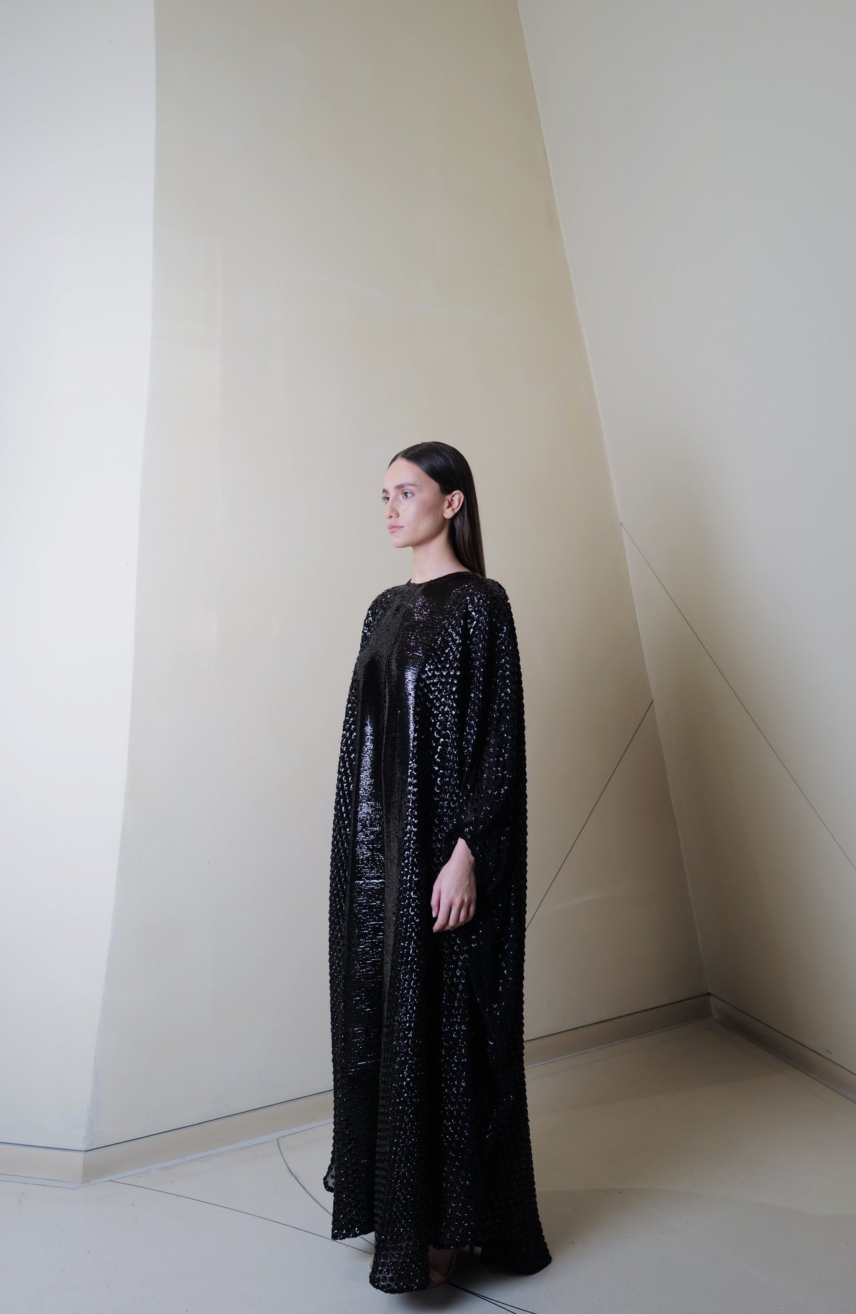 Classic caftan  with full black  sequins embellishment