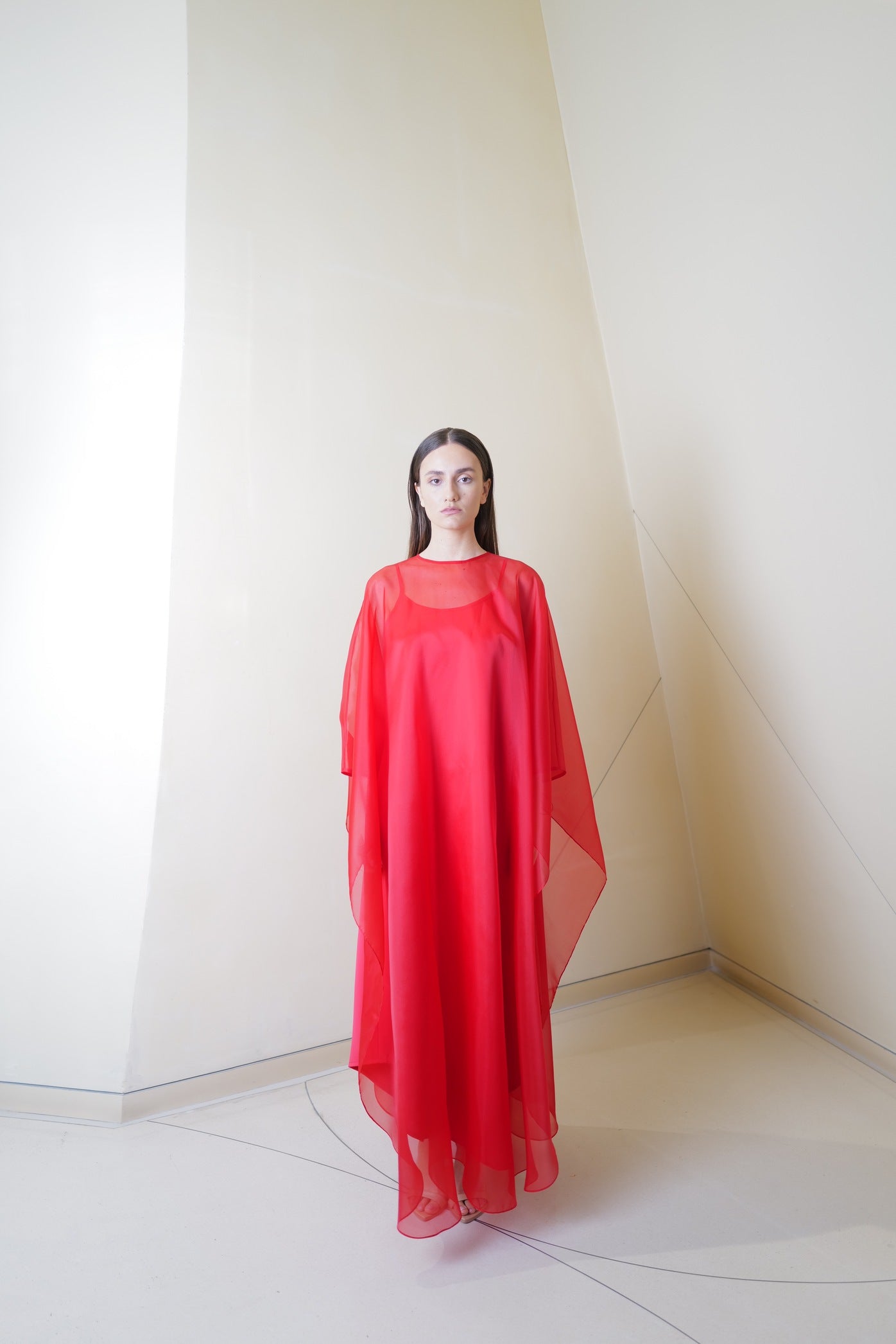 Classic Caftan in Red Silk Organza