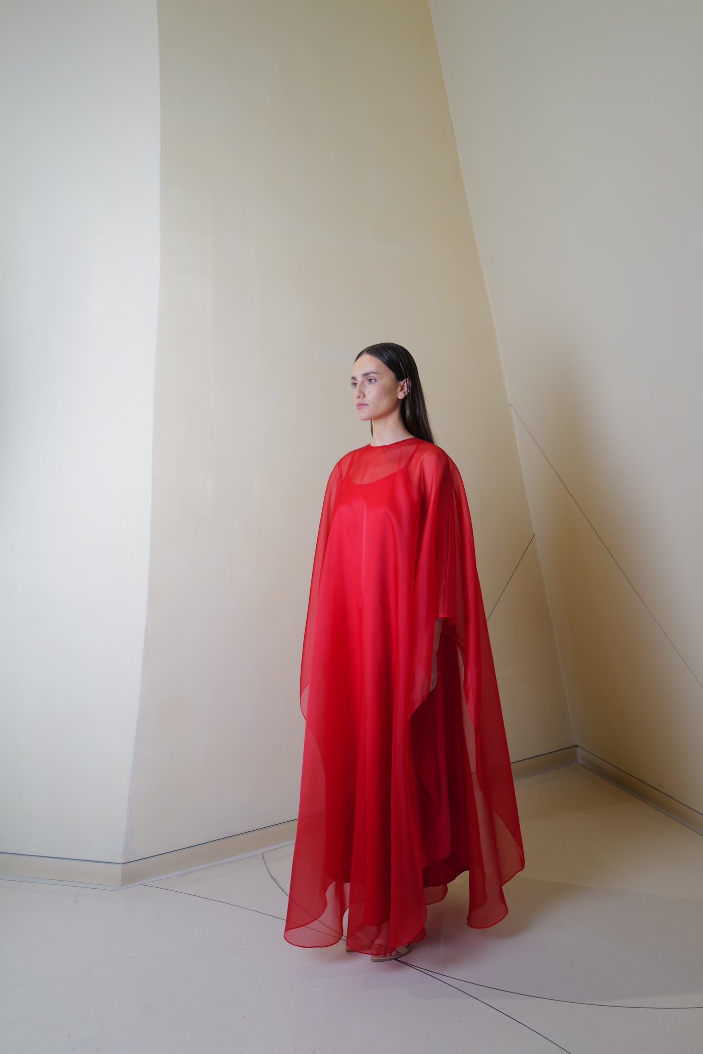 Classic Caftan in Red Silk Organza