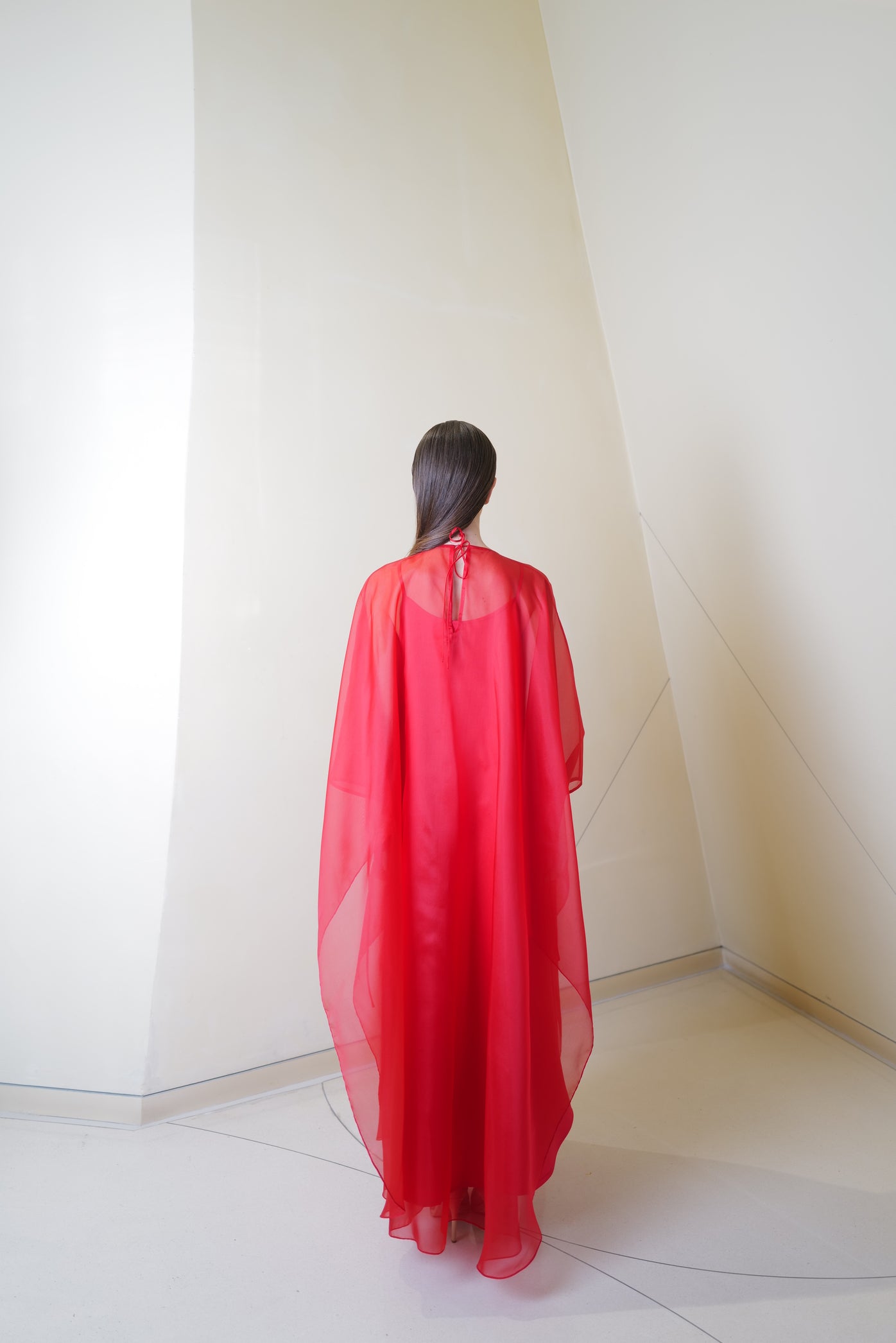 Classic Caftan in Red Silk Organza