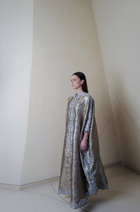 Mettalic gold classic caftan with geometric embellishment