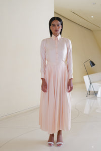 Shirt with Pleated Skirt in Peach Silk