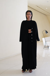 V-neck long knitted cardigan dress in Black