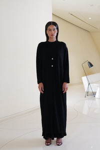 V-neck long knitted cardigan dress in Black