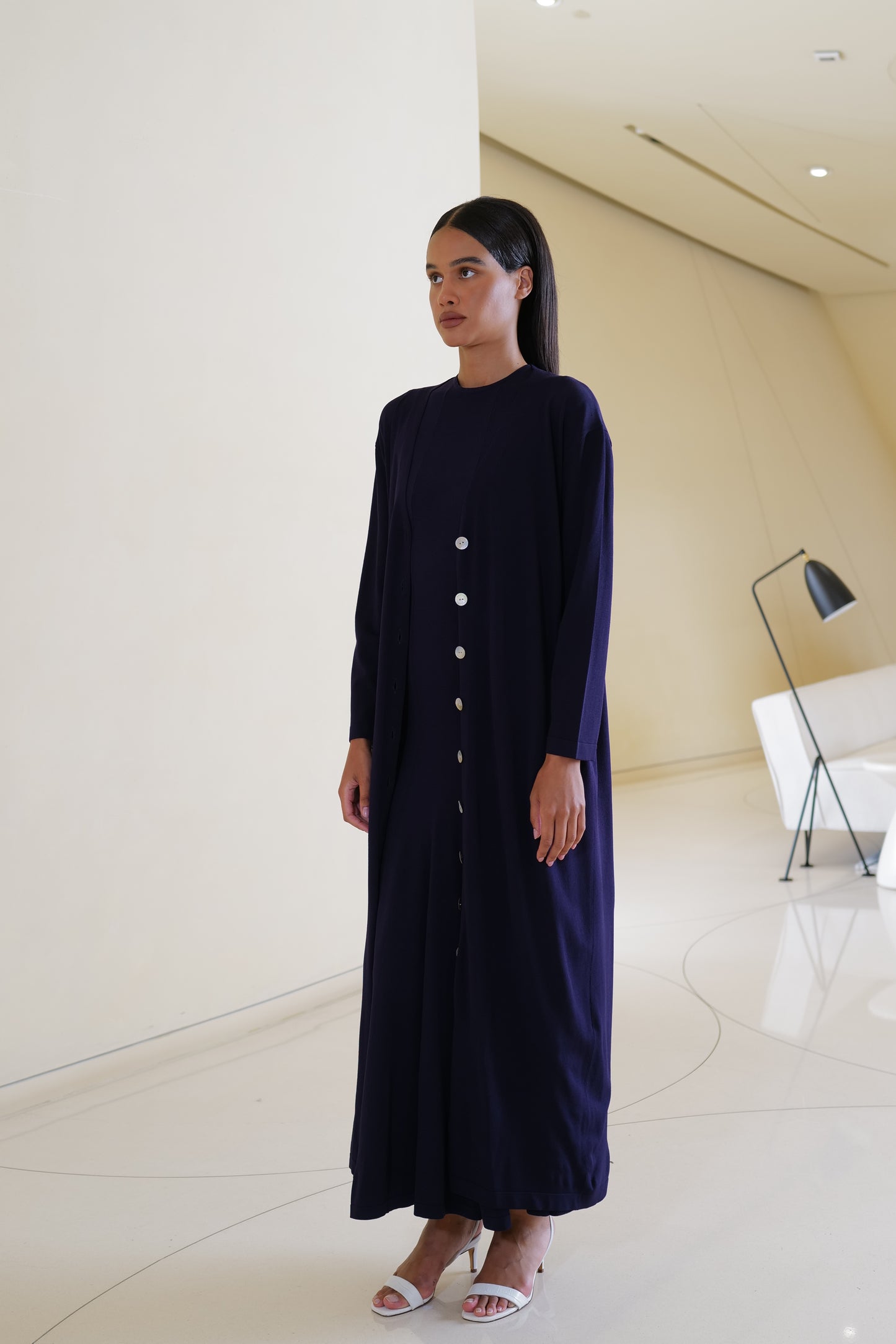 V-neck long knitted cardigan dress in Violet