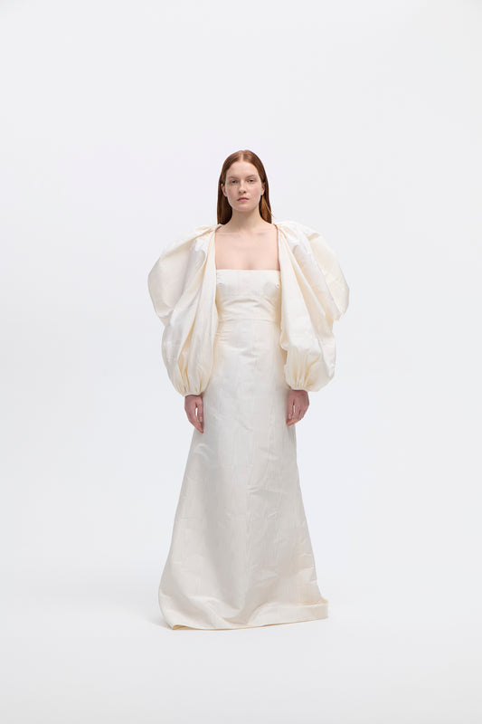 Puffed Sleeves cape in Silk Faille Moire