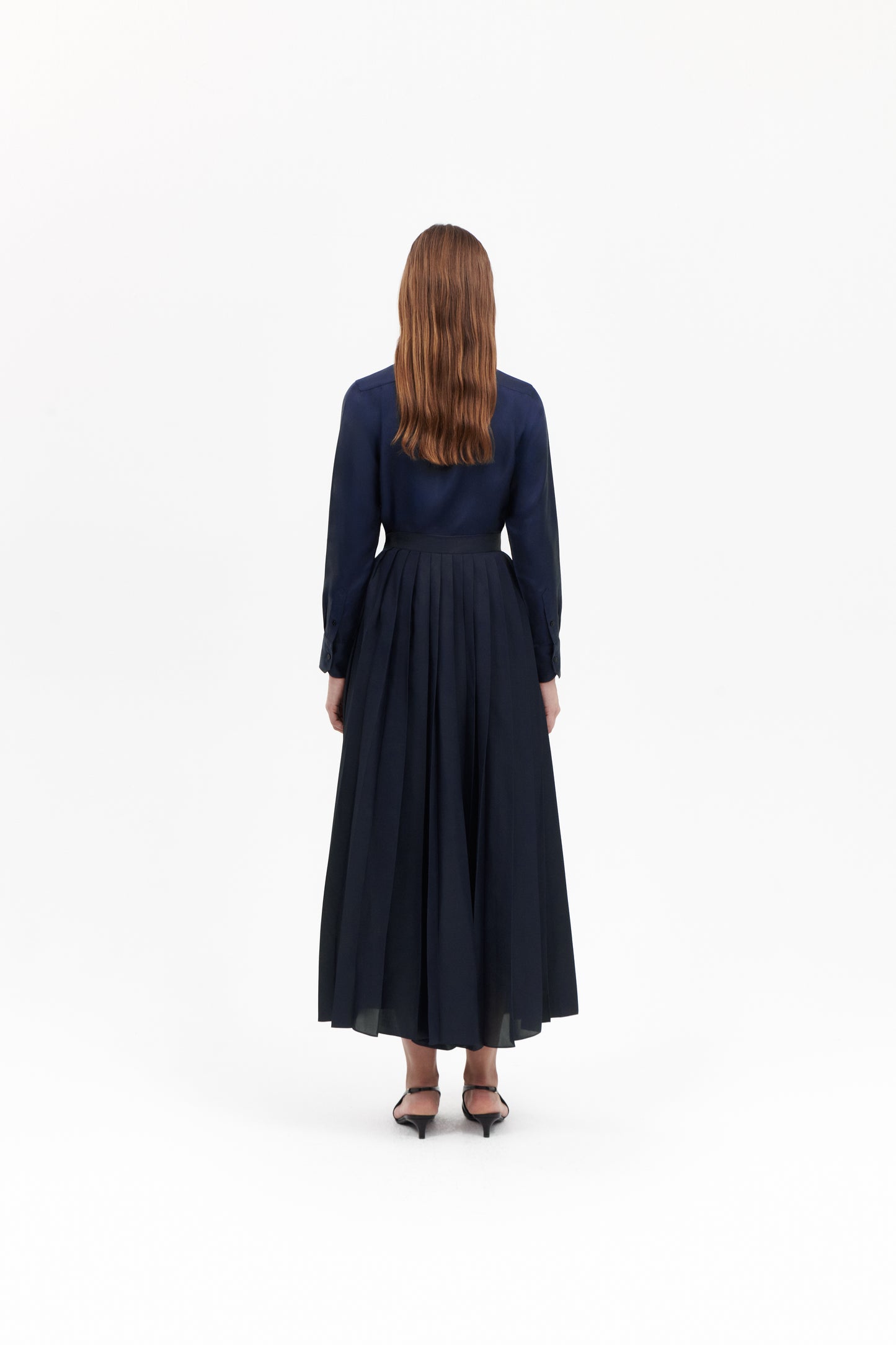 Shirt with Pleated Skirt in Navy Silk