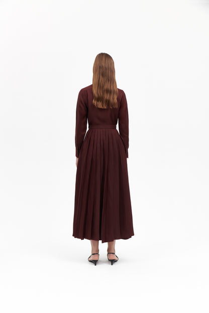 Shirt with Pleated Skirt in Maroon  Silk