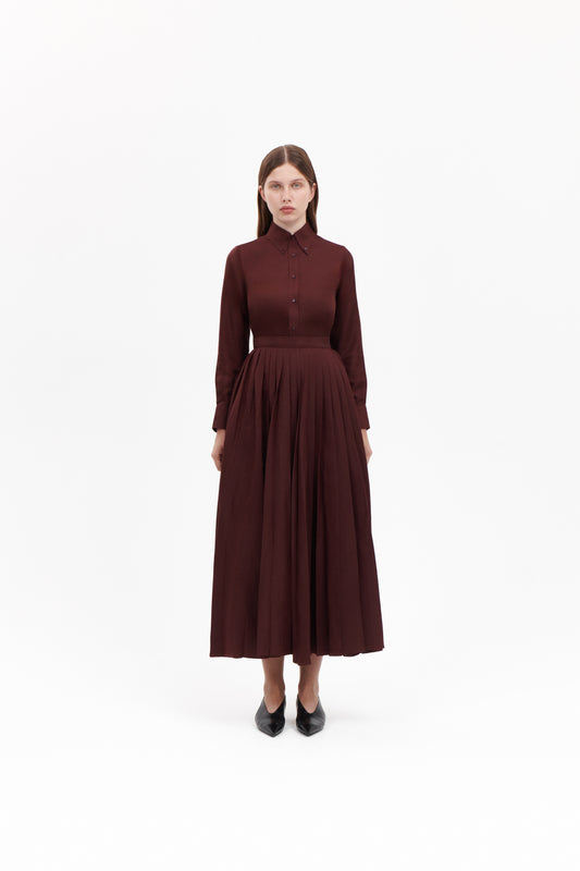 Shirt with Pleated Skirt in Maroon  Silk