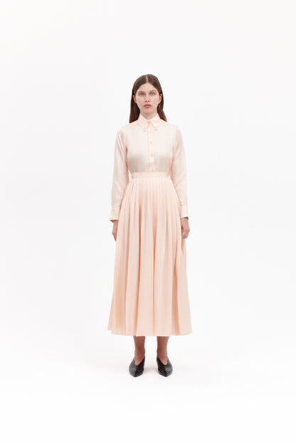 Shirt with Pleated Skirt in Peach  Silk