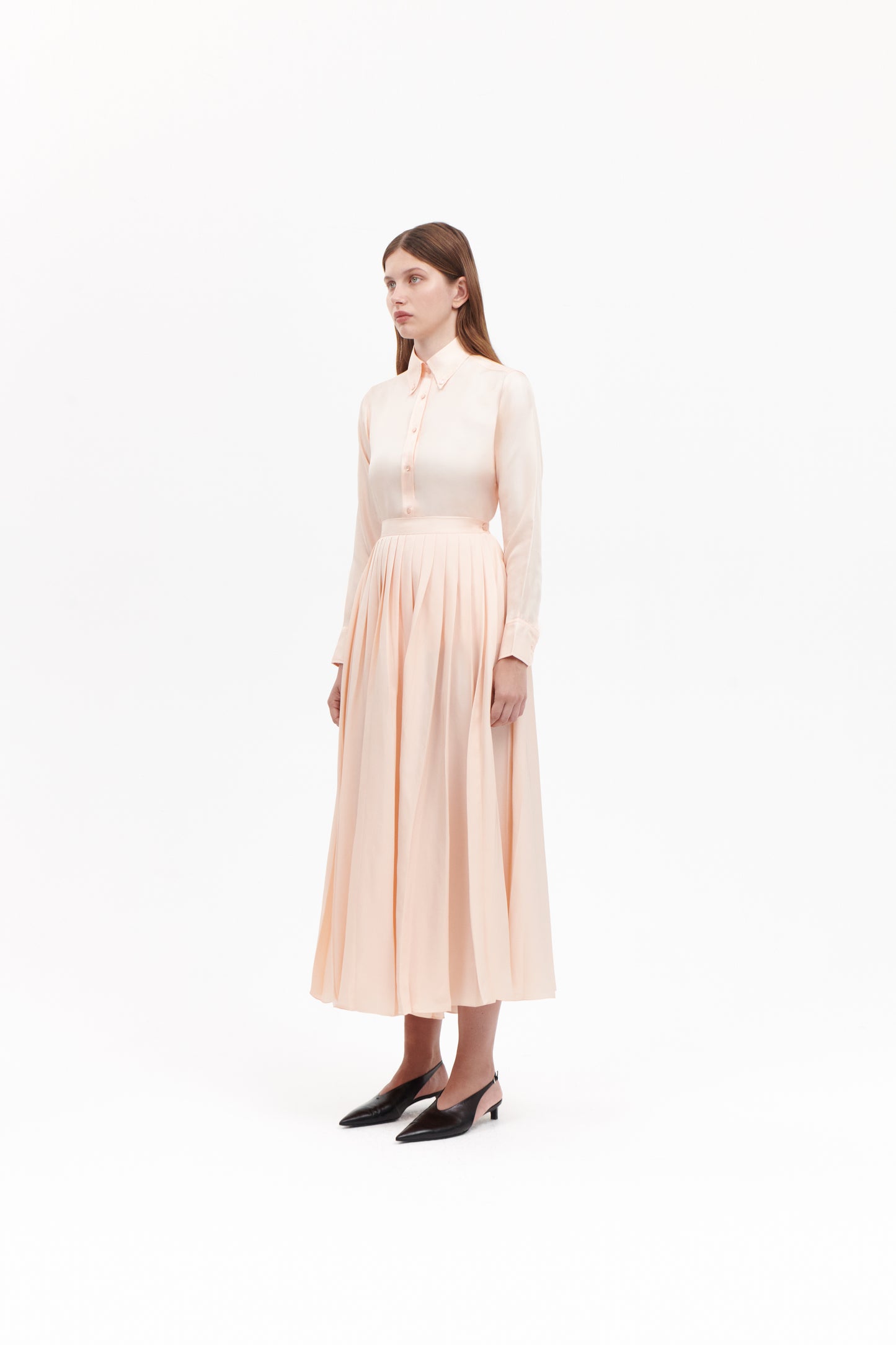 Shirt with Pleated Skirt in Peach  Silk