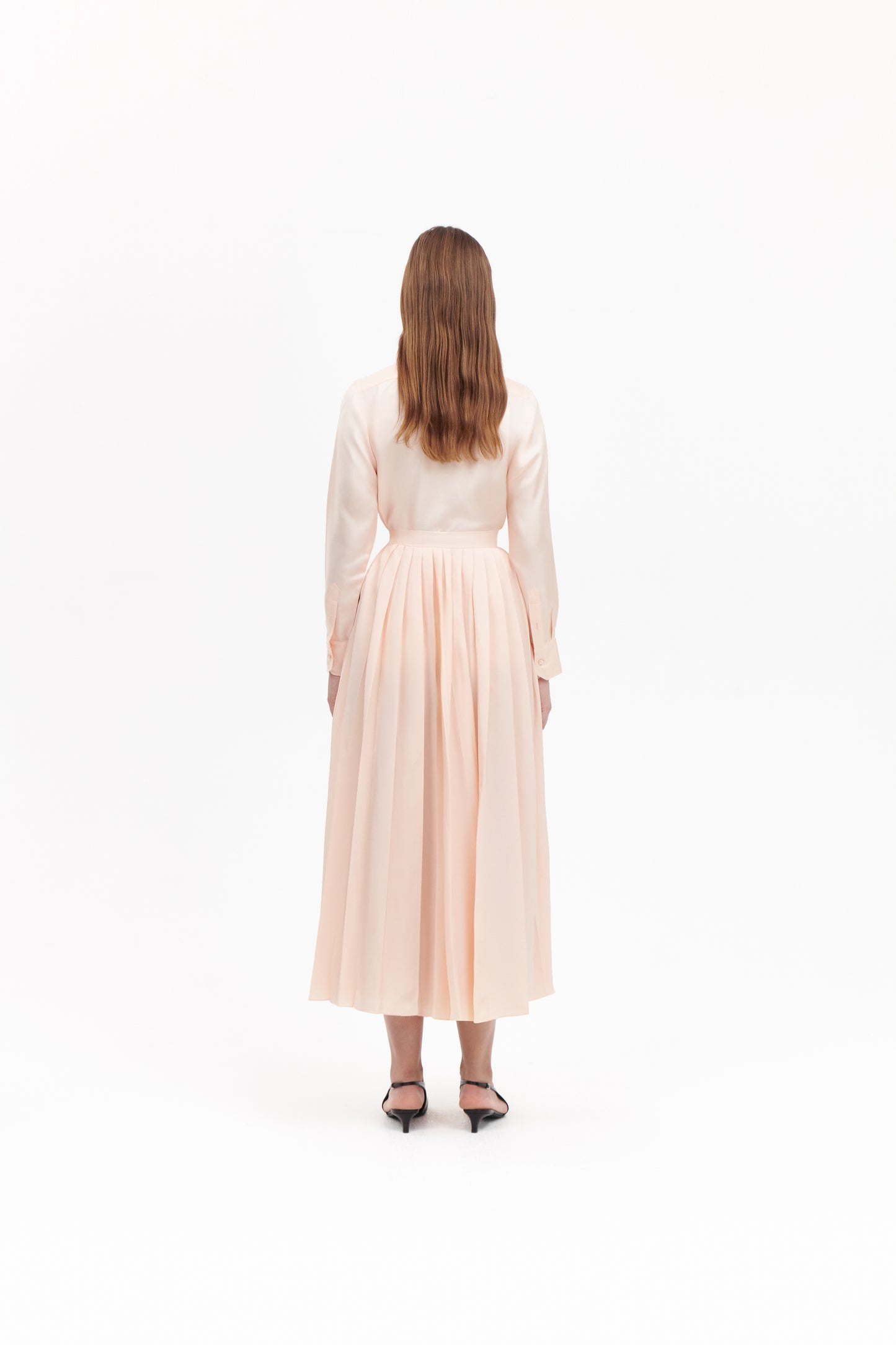 Shirt with Pleated Skirt in Peach  Silk