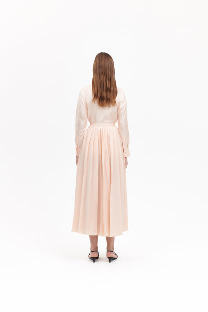 Shirt with Pleated Skirt in Peach  Silk