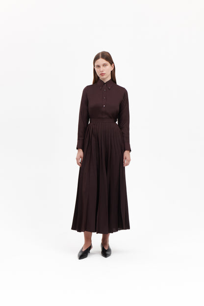 Shirt with Pleated Skirt in Brown  Silk