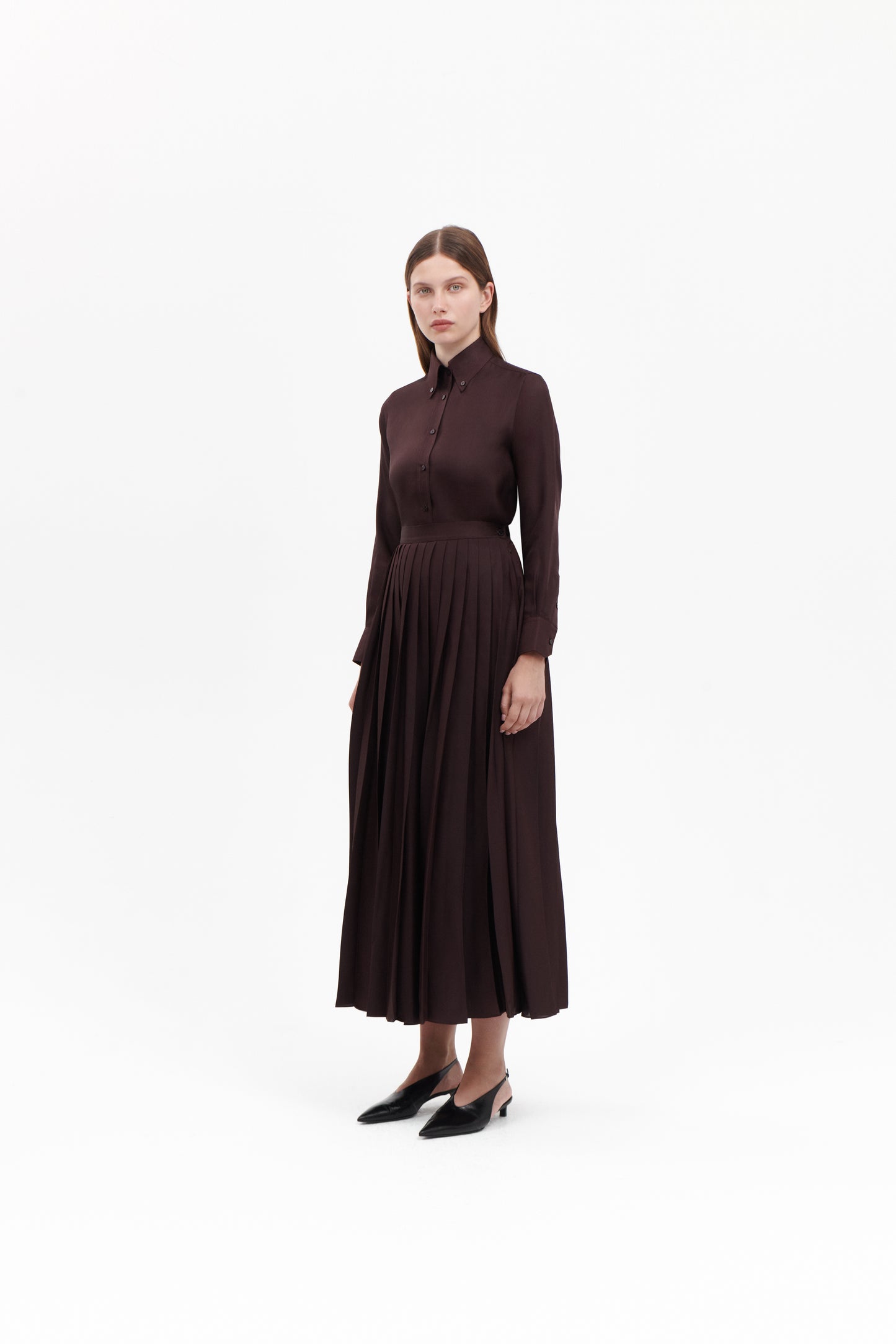 Shirt with Pleated Skirt in Brown  Silk