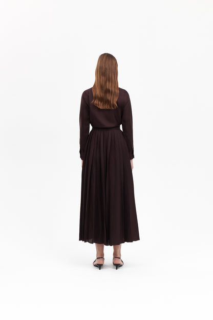 Shirt with Pleated Skirt in Brown  Silk