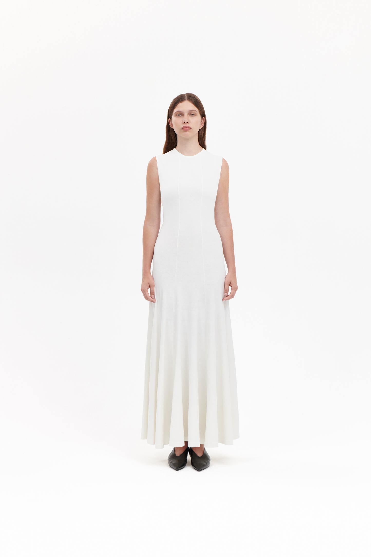 Round Neck Knitted dress in White