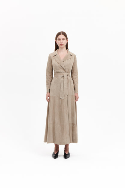 Taupe Suede Wrap Trench