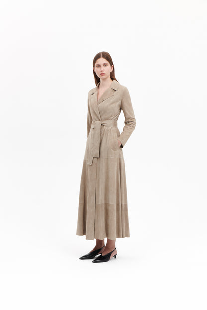 Taupe Suede Wrap Trench