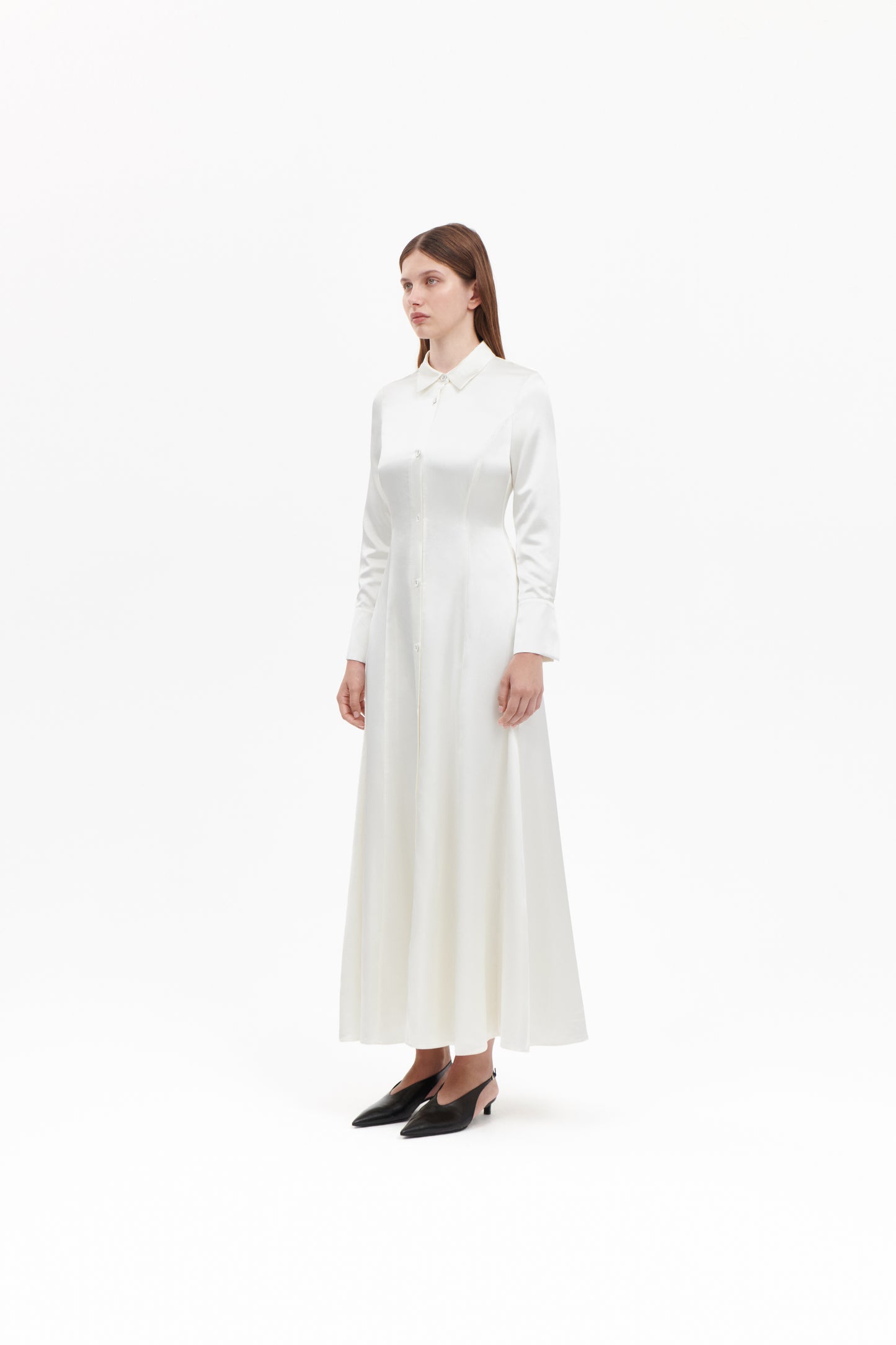 Shirt dress in white silkwool