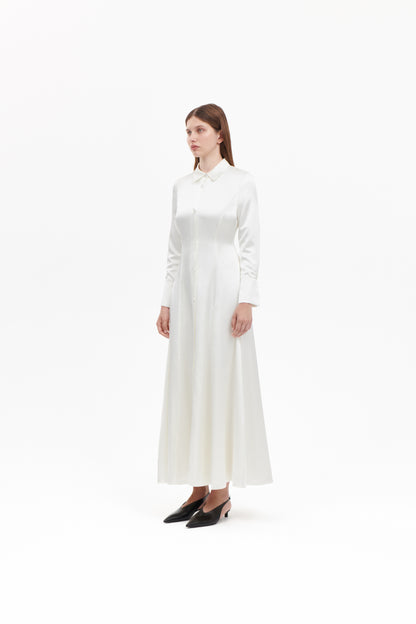 Shirt dress in white silkwool