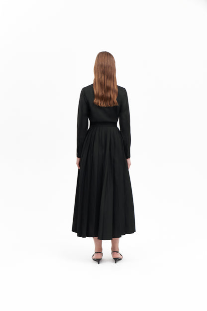 Shirt with Pleated Skirt in Black Silk