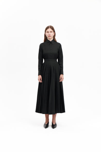 Shirt with Pleated Skirt in Black Silk