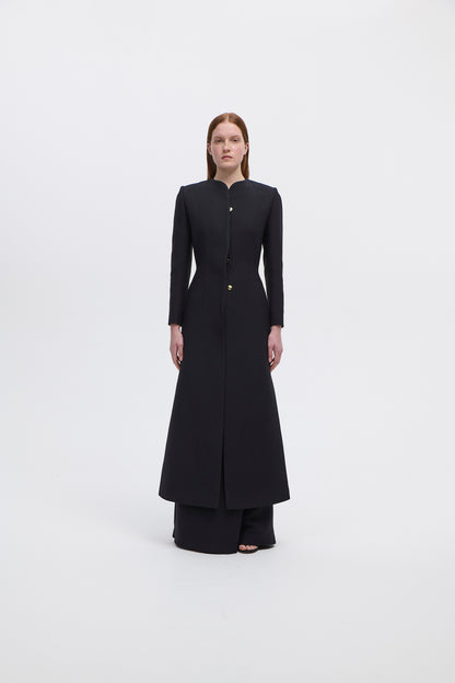 Long coat with trouser in black silkwool