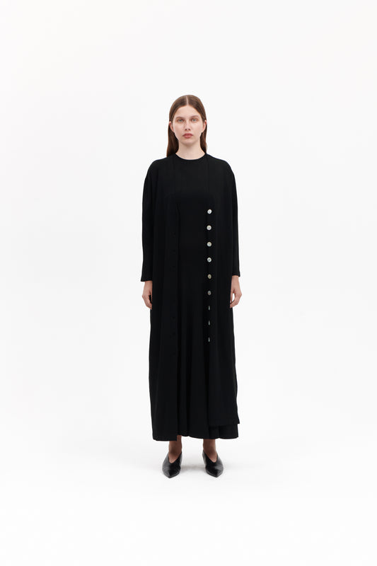 V-neck long knitted cardigan dress in Black