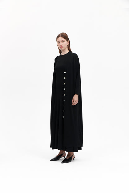 V-neck long knitted cardigan dress in Black