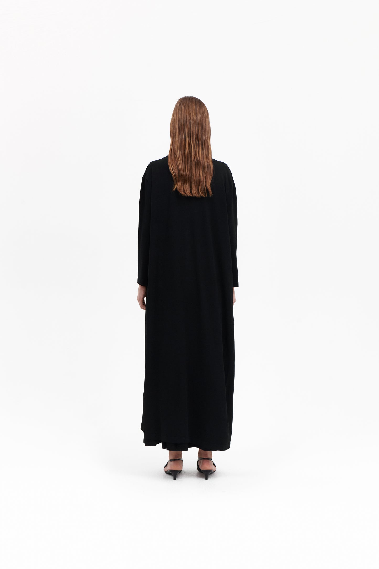 V-neck long knitted cardigan dress in Black