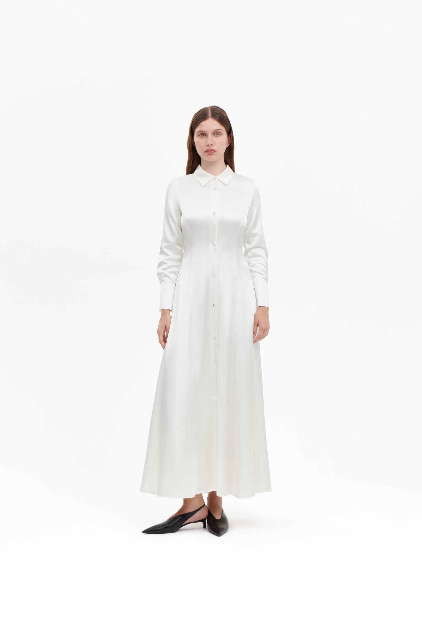 Shirt dress in white silkwool