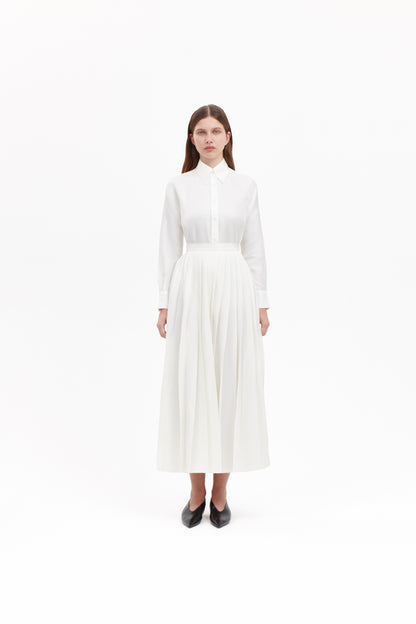 Shirt with Pleated Skirt in White Silk