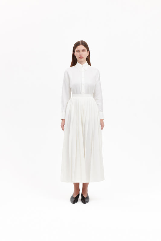 Shirt with Pleated Skirt in White Silk