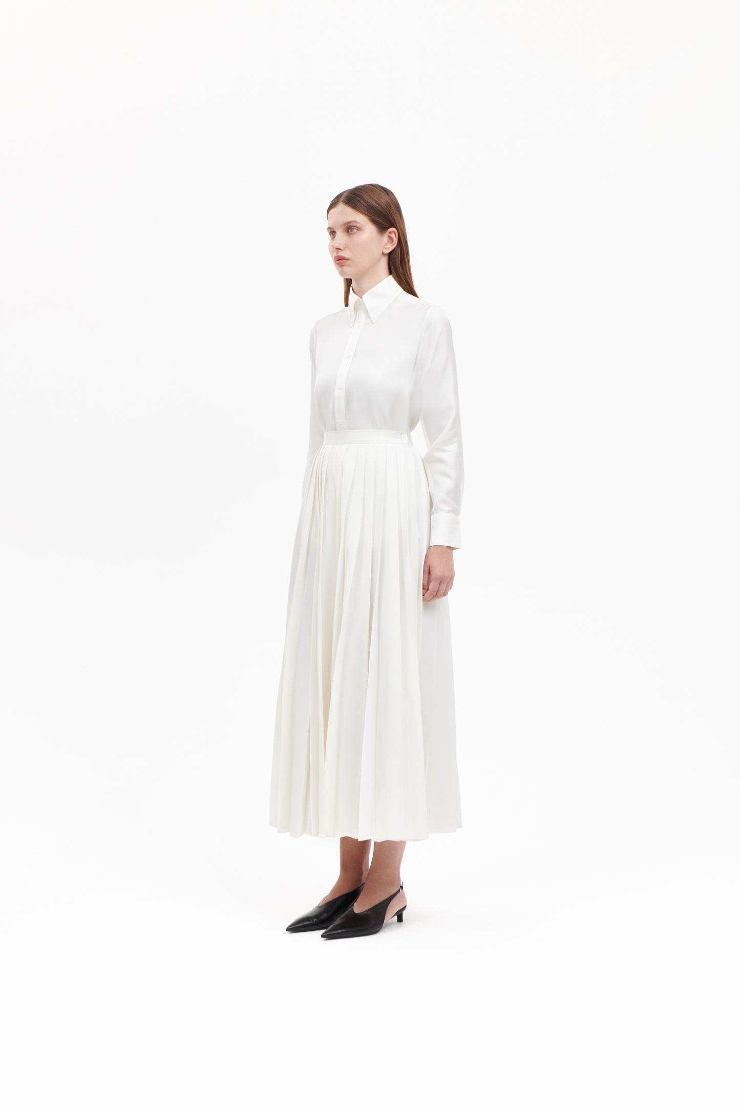 Shirt with Pleated Skirt in White Silk