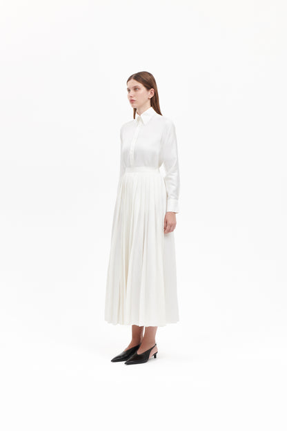 Shirt with Pleated Skirt in White Silk