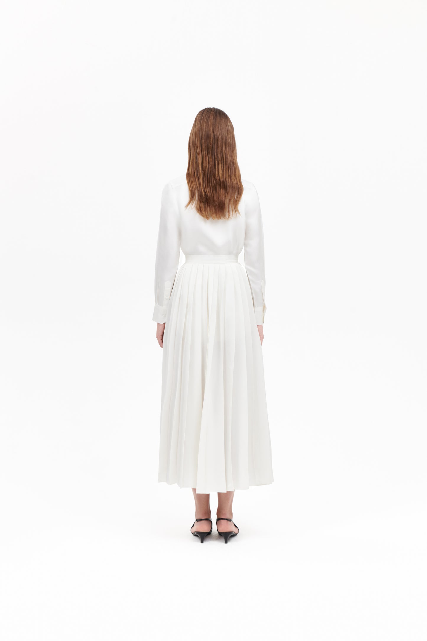 Shirt with Pleated Skirt in White Silk