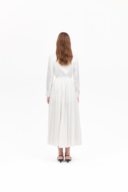 Shirt with Pleated Skirt in White Silk