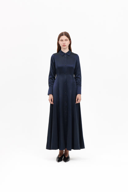 Shirt Dress in Navy Silkwool