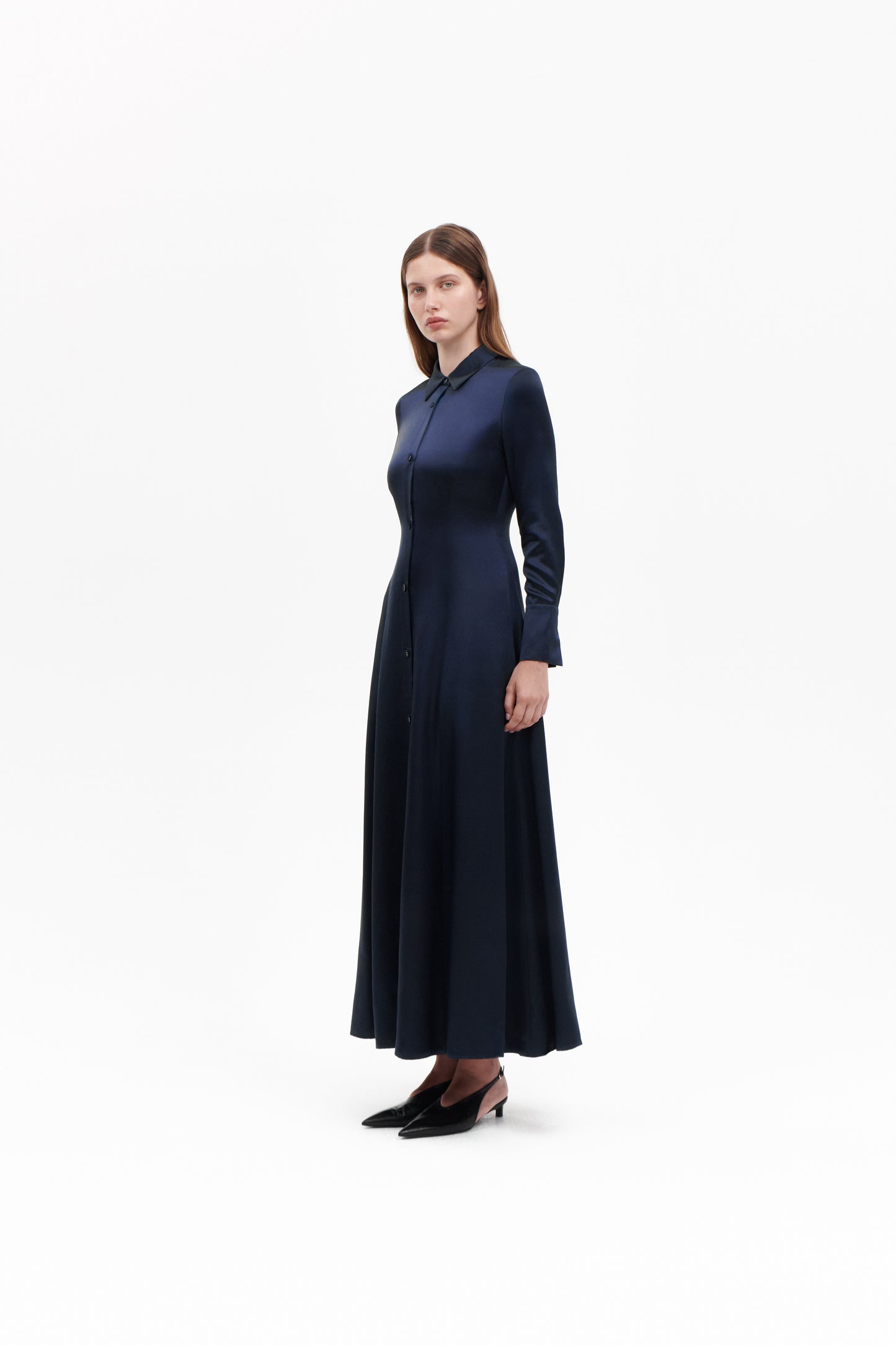 Shirt Dress in Navy Silkwool