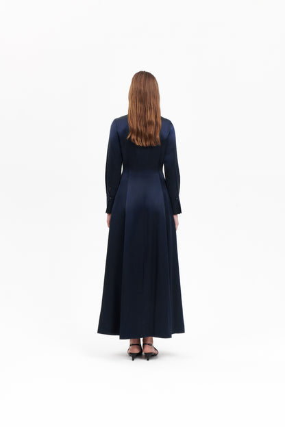 Shirt Dress in Navy Silkwool