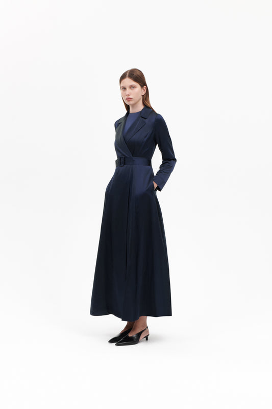 Trench coat in navy silkwool