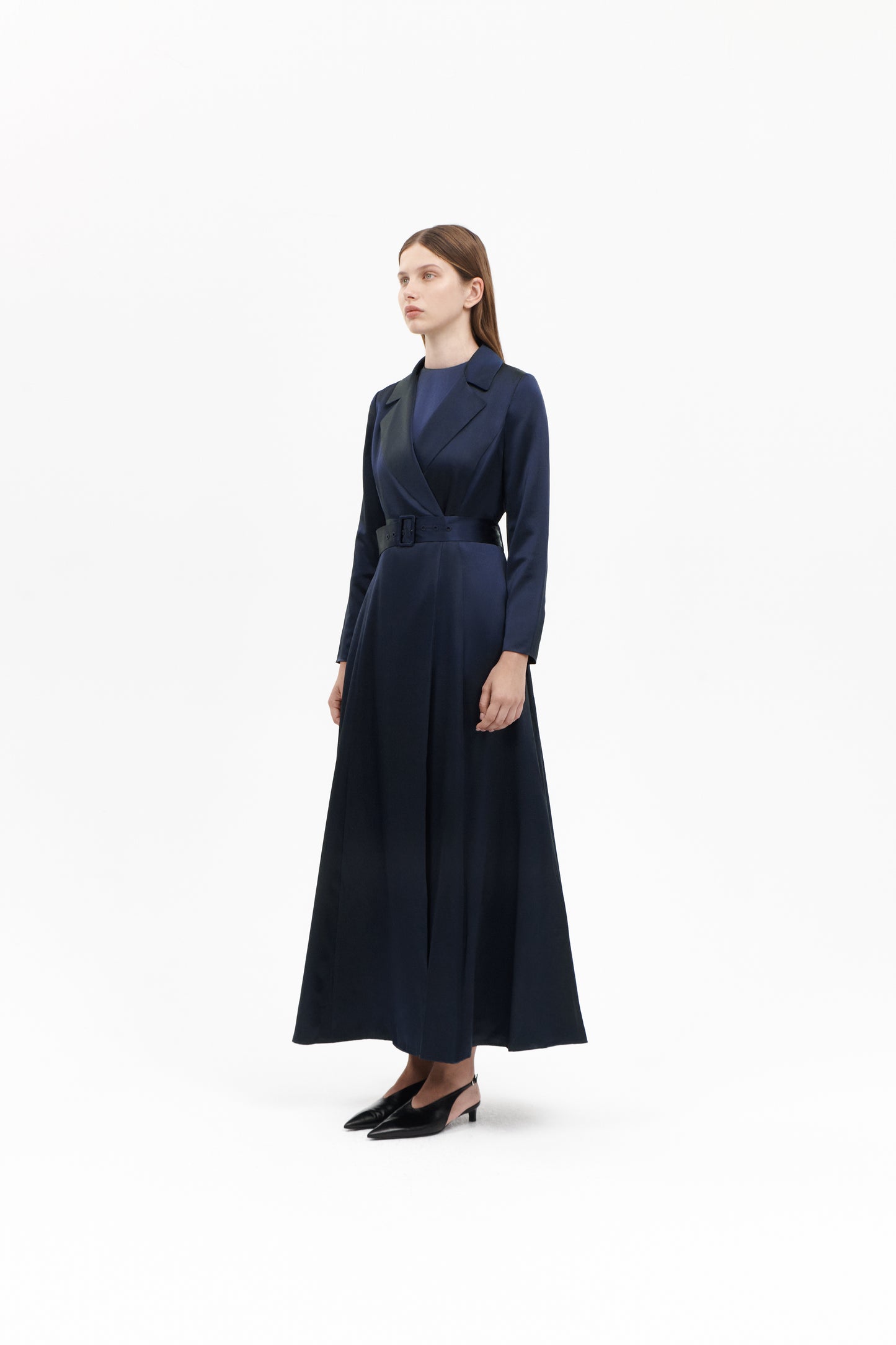 Trench coat in navy silkwool