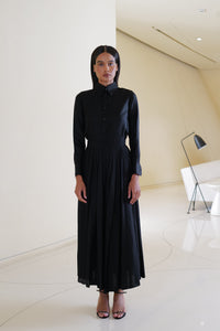Shirt with Pleated Skirt in Black Silk